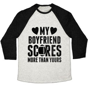 แฟนของฉันมีสกอร์สูงกว่าคุณ (ฟุตบอล) เสื้อยืดเบสบอลแบบทริบลีนสำหรับทุกเพศ - Product Image 3