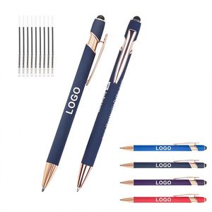 Stylo métallique de luxe personnalisé avec logo imprimé, corps en plumes, multifonction, pointe à bille douce au toucher - Product Image 3