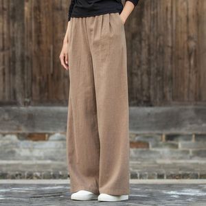 Wide Leg Pants Elastic Waist Plus Size Women's Casual Pants Raw Linen Cotton Blend Ultra Thin Spring Summer Style - Product Image 2