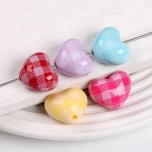 Perles acryliques en forme de cœur à grand trou, motif écossais coloré, 15x19mm, pour la fabrication de bijoux DIY (bracelets, colliers et porte-clés) - Vente en gros - Product Image 4