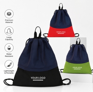 Branded Reflective <b>Drawstring</b> Backpack Bulk Two Tone Cinch Bag Front Zipper Pocket Top Handle Corporate Swag Event Giveaway - Product Image 1