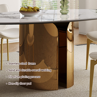 Ensemble de table à manger moderne en pierre frittée dorée crème blanche de forme octogonale avec 6 chaises, pieds en métal imperméables et écologiques pour hôtel