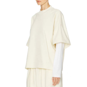 Camiseta de Manga Larga para Mujer, Corte Regular, Moderna, Casual, Versátil, con Parches, Primavera, 100% Algodón, Amarillo Claro, Cuello Redondo - Product Image 3