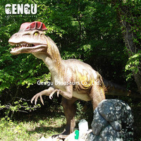Park alışveriş merkezi havaalanı bakım anaokulu okul için kapalı Animatronic Dilophosaurus modeli dayanıklı metalden yapılmış