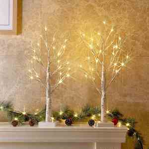 Indoor Christmas LED Birch Tree Lights with Warm White Fairy <b>Battery</b> Powered Timer Curtains & Valances Decorations - Product Image 1