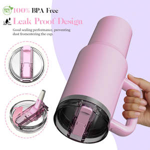 新しい40オンスステンレス鋼トラベルタンブラーハンドルと蓋二重壁真空タンブラーストロー付きクリスマスギフト - Product Image 3