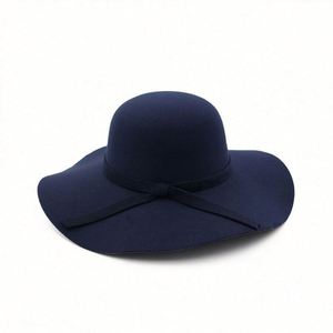 Cheap Solid Color Wide Brim <b>Felt</b> Fedora <b>Hats</b> <b>Women</b> Winter - Product Image 3