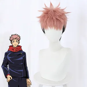 Ainizi लघु गुलाबी मिश्रित काले सिंथेटिक गर्मी प्रतिरोधी Itadori Jujutsu से Yuji cosplay wigs के लिए Kaisen लड़कों