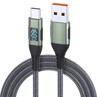 Câble USB Type-C de charge rapide et de transfert de données 60W 3A DC avec affichage numérique LED et gaine tressée 60W pour téléphones mobiles