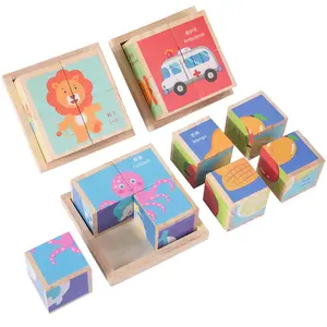 4 Stück Tiere Holz puzzle Holz würfel Block Holzblock Spiel Lernspiel zeug Kinder Montessori Würfel Puzzle 3D