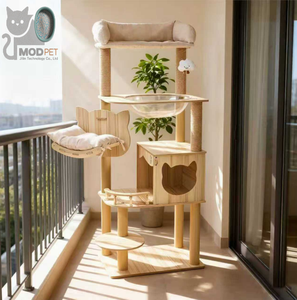 Combo de casa de árbol para gatos 3 en 1, trepador grande de madera para gatos con poste rascador, caja de arena y cápsula espacial - Product Image 1