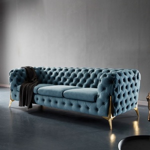 Canapé sectionnel de luxe en velours capitonné style italien moderne avec pieds dorés SF001 - Product Image 1