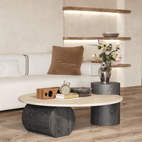 Ensemble de table basse ronde en travertin durable au design moderne avec cadre en bois Meubles de salon en pierre et finition en marbre Décoration intérieure