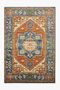 Tapis oriental noué à la main, tapis en laine géométrique tribal bleu, tapis Oushak rustique, style vintage, tapis turc pour salon - Product Image 3