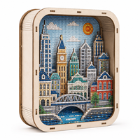 Kit de Peinture Diamant en Bois DIY, Cadre Paysage Miniature 3D, Artisanat en Bois Découpé au Laser Motif Skyline Américain, Personnalisé en Gros par l'Usine