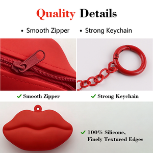 Custom Logo <b>Cute</b> Silicone Lip Shaped Coin <b>Purse</b> Keychain Mini Wallet Pouch Waterproof Zipper Storage Bag for Women Girls Gift - Product Image 4