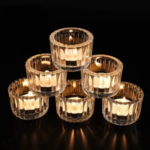 Suporte de Vela de Chá de Vidro Transparente com Listras Verticais, Ecológico, Reutilizável, Artesanal, para Aromatização, Decoração de Casamento e Casa - Mais Vendido - Product Image 1