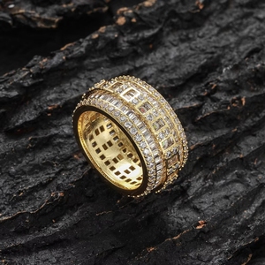 Hip-Hop Großhandel Luxus Vergoldeter CNAS-Zertifizierter Bling CZ Messing Kubischer Zirkonia Iced Out Baguette-Ring für Männer - Product Image 6