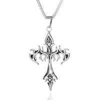 Kalung Gothic Punk Stainless Steel pria, liontin hibrida ular & pedang trendi dengan desain salib kreatif