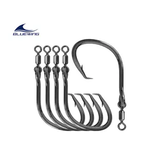 BLUEWING 5/0-10/0 High Carbon Steel Fishhook Offset Circle Ringed Hook Cutting Point Fishing Big Game Offset Circle Swivel Hooks