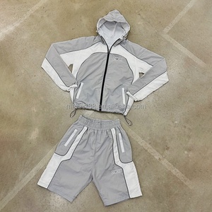 Custom Jogger Suit Two Piece Set Nylon Tracksuit for Men High Quality <b>Zip</b> <b>up</b> <b>Jackets</b> and Nylon Shorts Windbreaker Shorts Set - Product Image 1