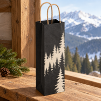 Sac cadeau pour vin en papier kraft avec poignées torsadées, imprimé Fir Ridge Front, pour une bouteille - Noir