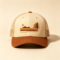 Gorra Trucker con Parche de Paisaje Natural Retro, Unisex, de Algodón con Malla Trasera, para Camping, Senderismo y Uso Diario Informal