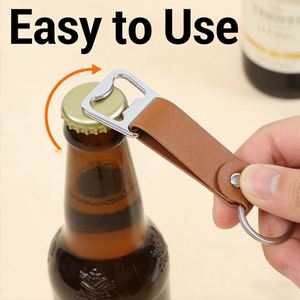 Décapsuleur porte-clés en cuir PU RTS, décapsuleur minimaliste en acier inoxydable pour camping, mariage, fête, usage quotidien - Product Image 2