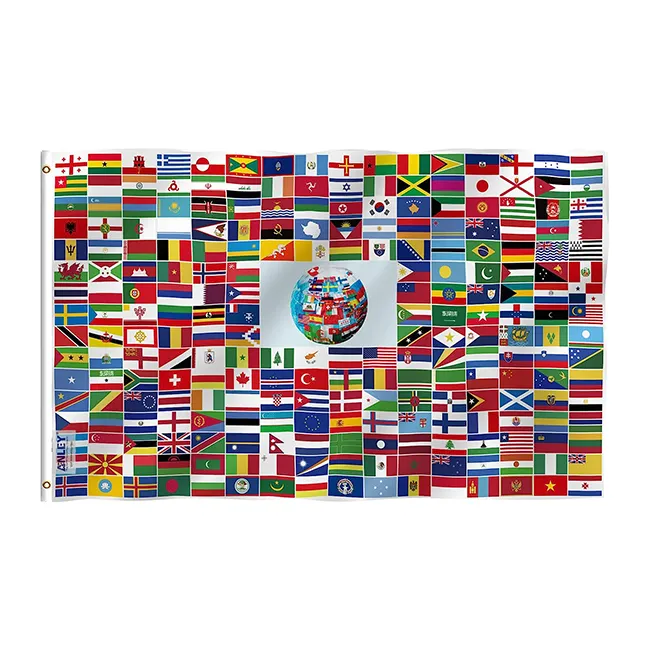 أعلام جميع البلدان من البوليستر بالجملة 3x5 قدم طباعة مخصصة للدفاع عن الدفاع 3x5 قدم شعارات الدعايات الوطنية الدولية للعالم