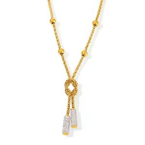 Collier long à pampilles pour femme, chaîne à billes en acier inoxydable plaqué or 18 carats, bijoux minimalistes de style euro-américain - Product Image 1