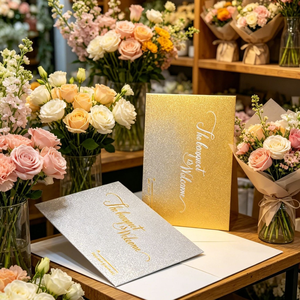 Enveloppes brillantes à paillettes avec estampage à chaud, rabat européen, taille et logo personnalisés, enveloppe d'emballage pour invitation de mariage - Product Image 3