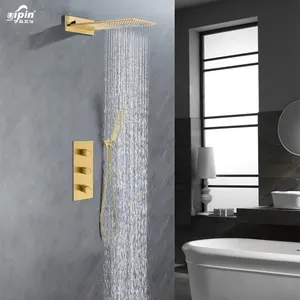 Juego de ducha oculto en la pared montado en cubierta de artículos de diseño moderno grifos de ducha de oro negro Juego de ducha de lluvia de cascada