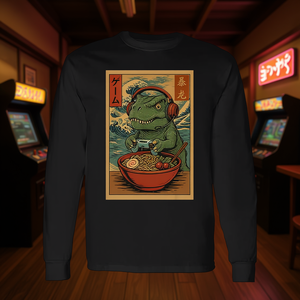 Camiseta de manga larga Kawaii Anime Gamer T-Rex Ramen Retro para juegos japoneses - Product Image 3