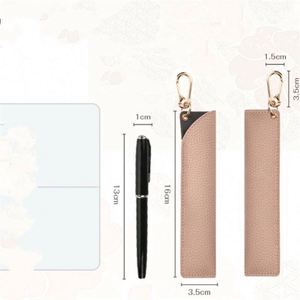 Étui à stylos portable en cuir PU de 6,3 pouces avec logo personnalisé, étui à stylos avec porte-clés, pochette anti-perte pour crayons, pour l'école, le bureau, les affaires - Product Image 2
