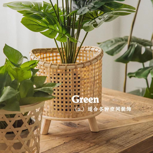 Panier à fleurs tissé en rotin <span class=keywords><strong>support</strong></span> tissé en bambou pour bonsaï plantes balcon succulent vert radis présentoir au sol pour - Product Image 3
