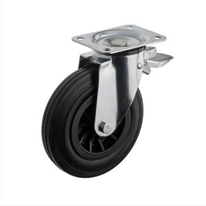 Hot Selling 160/200mm Swivel Black Rubber Mülleimer Caster 75mm Stahl Eisenplatte Rollen Gummi industrie OEM anpassbar - Product Image 3