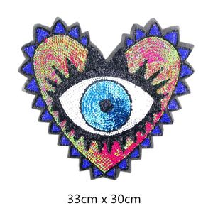 33*30cm Sew on Sequin Embroidery love Heart Shape Evil Eyes Patch for Clothes - Product Image 2