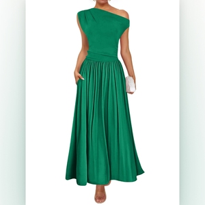 Robes longues d'été pour femmes, à épaules dénudées, sexy, couleur unie, avec poches, tendance - Product Image 6