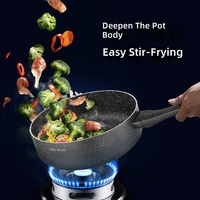 Poêle à frire antiadhésive en pierre Maifan de 24 cm, profonde, avec couvercle en verre, compatible avec les cuisinières à induction et à gaz, capacité de 3 L, résistante à la chaleur