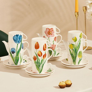 Juego de Té de Cerámica Pequeño y Elegante, Diseño Tulip Goddess Festival, con Taza de Cerámica para Ceremonia - Product Image 3