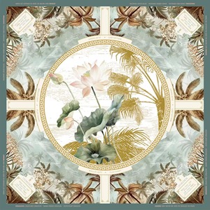 Tapis de Mahjong de Luxe Blanc Lotus 31.5x31.5 Imprimé Palmes Dorées & Chinoiserie Antidérapant Réduction du Bruit Emballage Roulé Sans Pli Expédition Rapide - Product Image 1