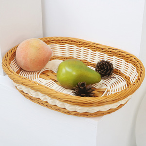 Panier à fruits ovale en rotin, panier de rangement en plastique PP de style nordique pour la présentation de légumes et de fruits dans la cuisine - Product Image 3