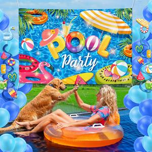 Fondo de Fotografía para Fiesta en la Piscina Huancai, Banner para Cabina de Fotos de Verano, Fondo para Fotografías de Cumpleaños Infantiles, Decoraciones para Fiesta Hawaiana - Product Image 5