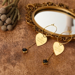 Fashion <b>Fine</b> Gold Plated Heart Charm Stainless Steel Zircon Star Tassels <b>Earring</b> - Product Image 3