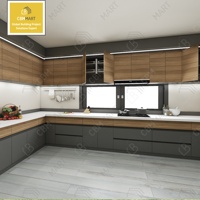 CBMmart Meubles modernes de luxe en bois brun personnalisé, ensemble d'armoires de cuisine en MDF mélaminé avec évier, armoire de cuisine modulaire
