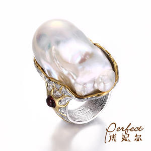 Anelli con Granato e Perla d'Acqua Dolce in Argento <span class=keywords><strong>Sterling</strong></span> 925, Gioielli di Moda a Prezzi all'Ingrosso, Anello in Argento con Pietra Preziosa per Donna - Product Image 2