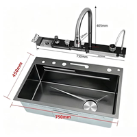 Robinet de cuisine contemporain en acier inoxydable noir nano, cascade, à poser, pour appartement moderne gris