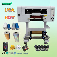 Printer Label Kristal UV DTF 300mm Warna CMYKWV dengan Pemanas Rol untuk Produksi Stiker Kustom Toko Hadiah
