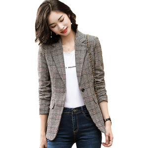 时尚气质格子小西装外套女春秋休闲复古格子西装上衣 - Product Image 4