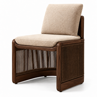 Fauteuil de salon d'extérieur moderne sans accoudoirs en bois massif avec panneau en corde torsadée, chaise d'appoint de patio avec assise incurvée pour jardin, terrasse, balcon